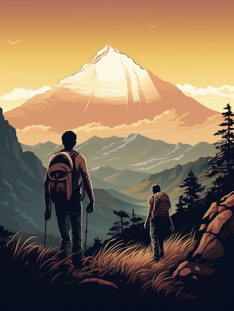 Poon Hill Trek Nepal 2 Vintage Travel Illustration