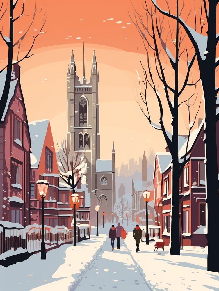 Vintage Winter Travel Illustration Manchester United Kingdom 7