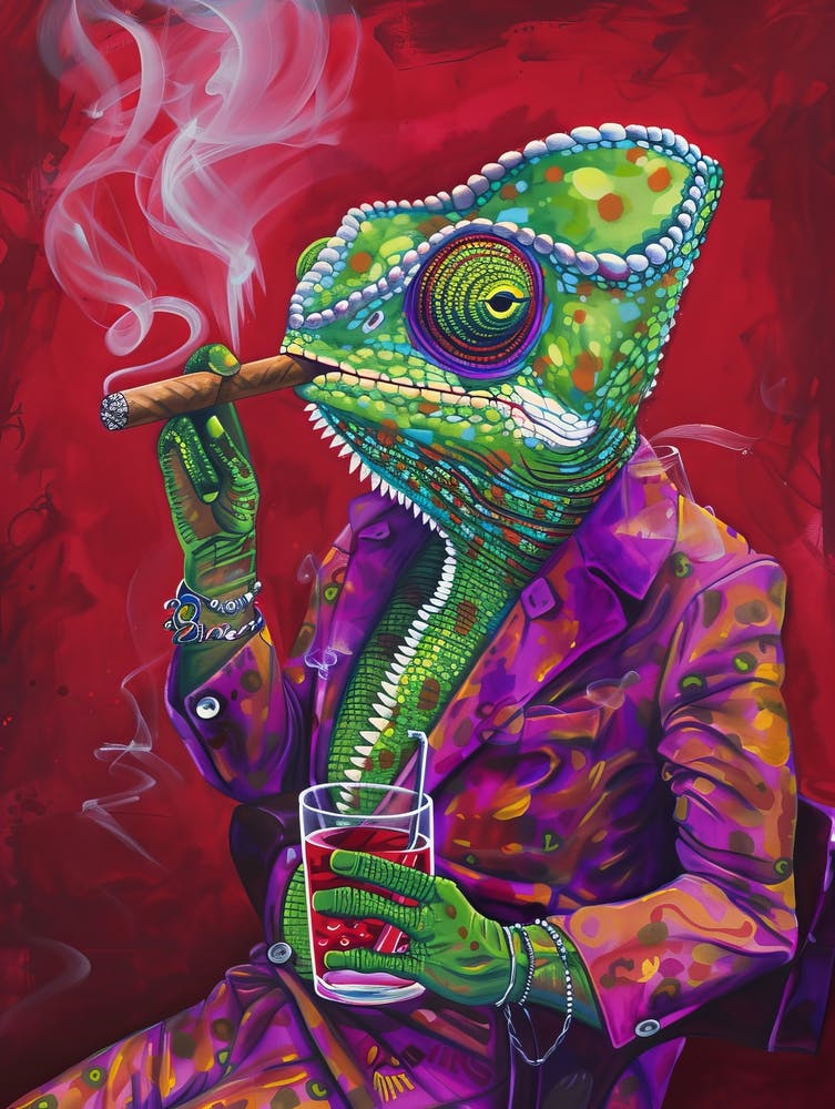 Animal Party: Crumpled Cute Critters with Cocktails and Cigars Chamelon 1