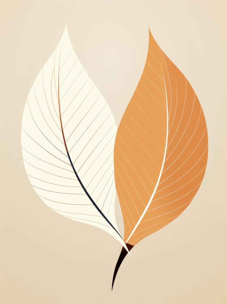 Two Leaves On A Beige Background