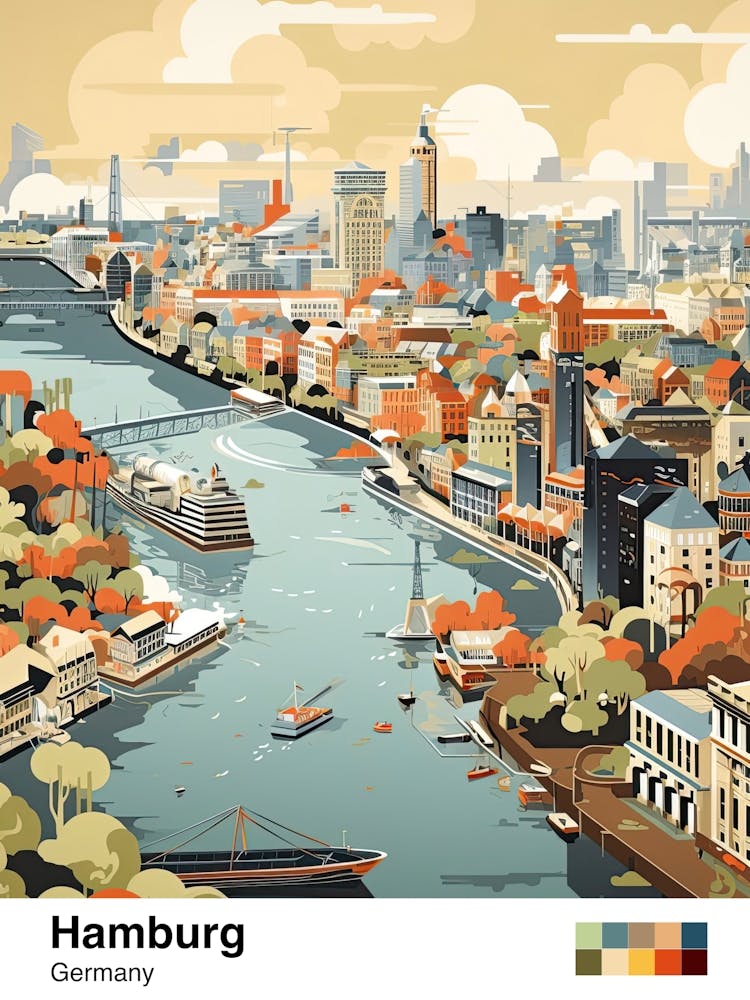 Hamburg, Germany, Geometric Illustration 1 Poster