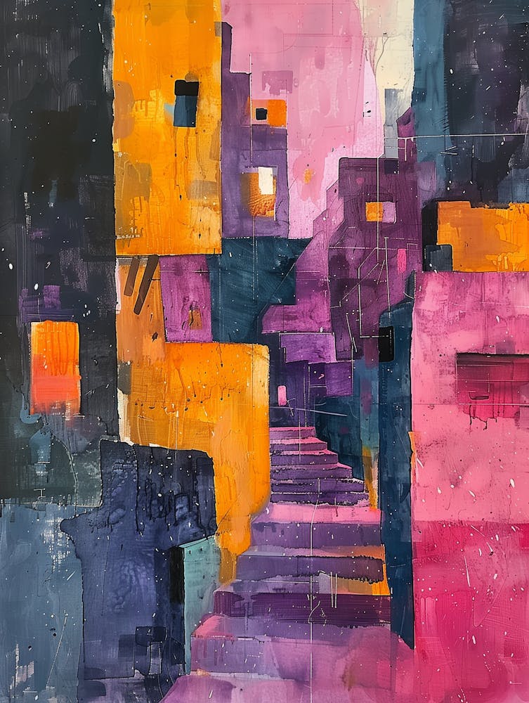 Abstract Painting, Acrylic On Canvas, Purple Color
