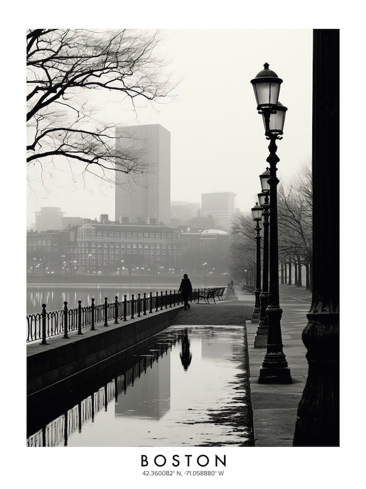 Poster Of Boston, Black And White Analogue Photograph 2