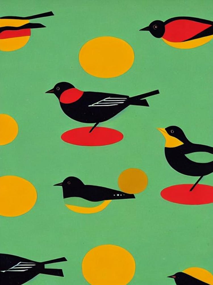 Blackbird 3 Midcentury Illustration Bird