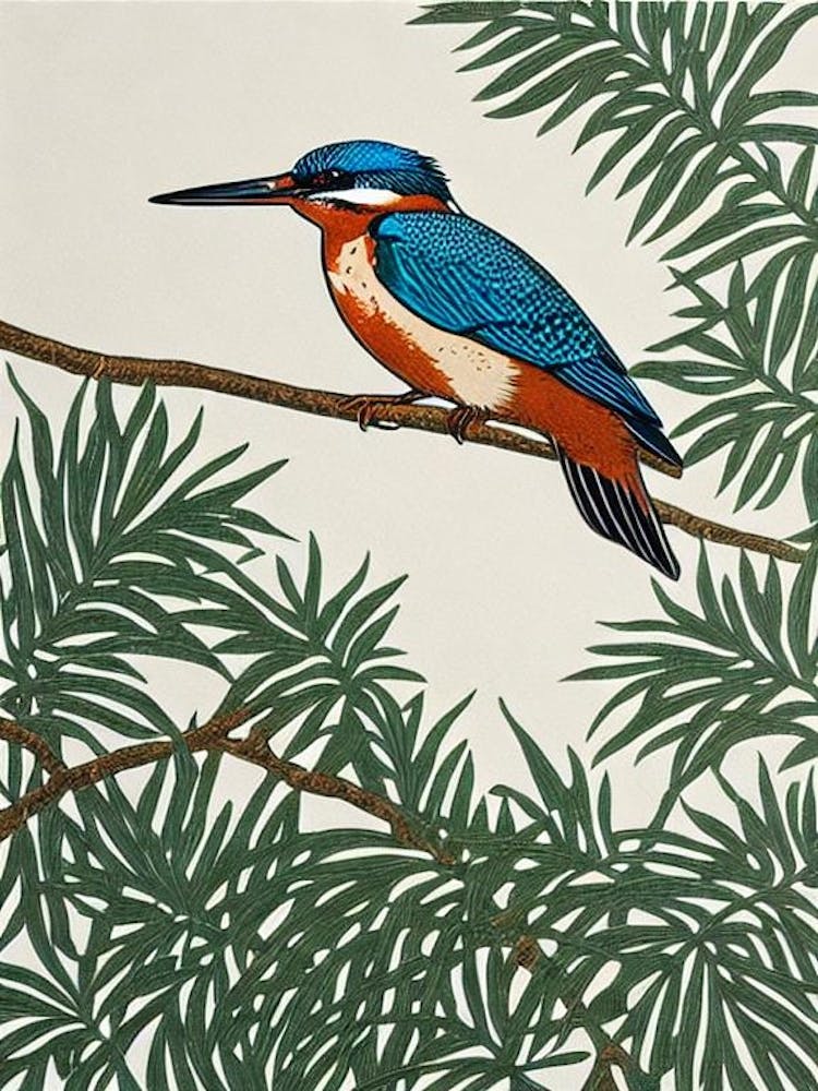 Kingfisher 2 Linocut Bird