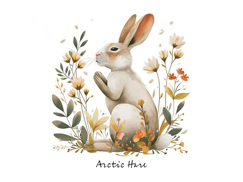 Little Floral Arctic Hare 5 Poster