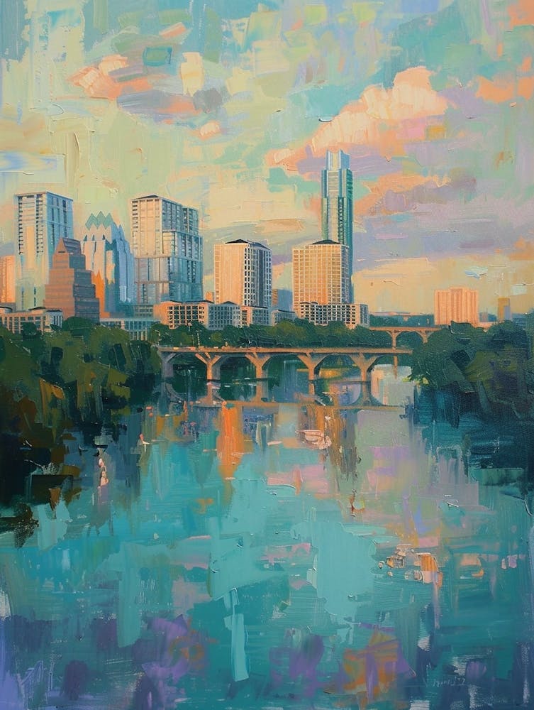 Skyline Austin Texas Oil Painting 1