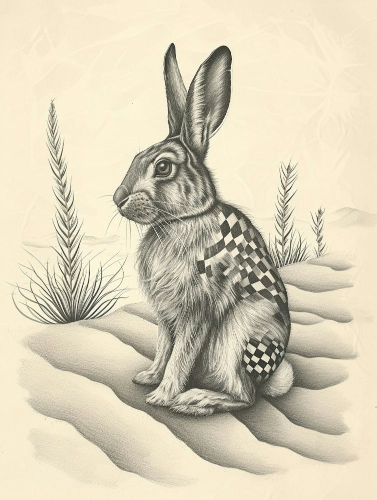 Checkered Giant Rabbit Drawing 4