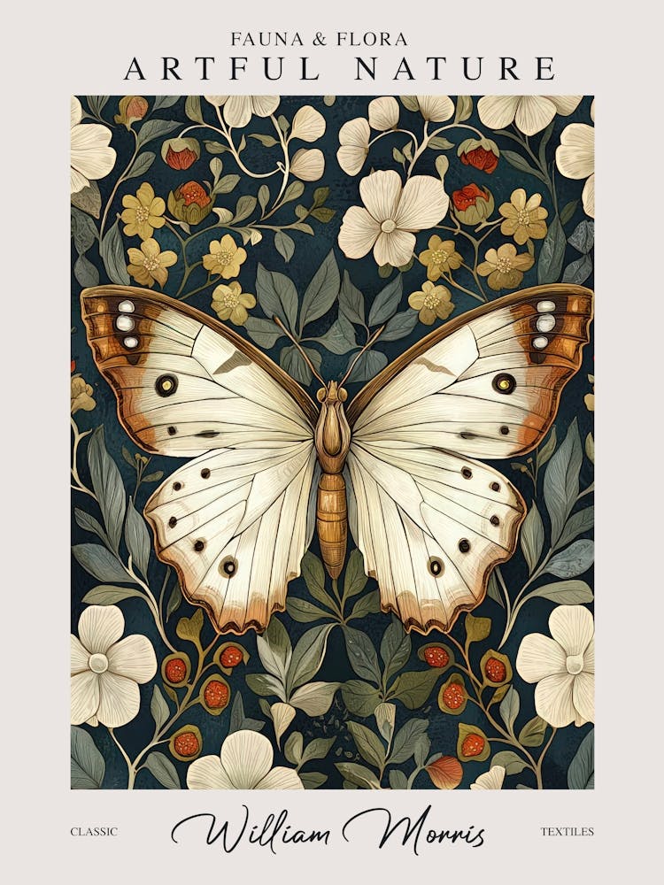 William Morris Butterfly Brown And White Flowers Exhibition