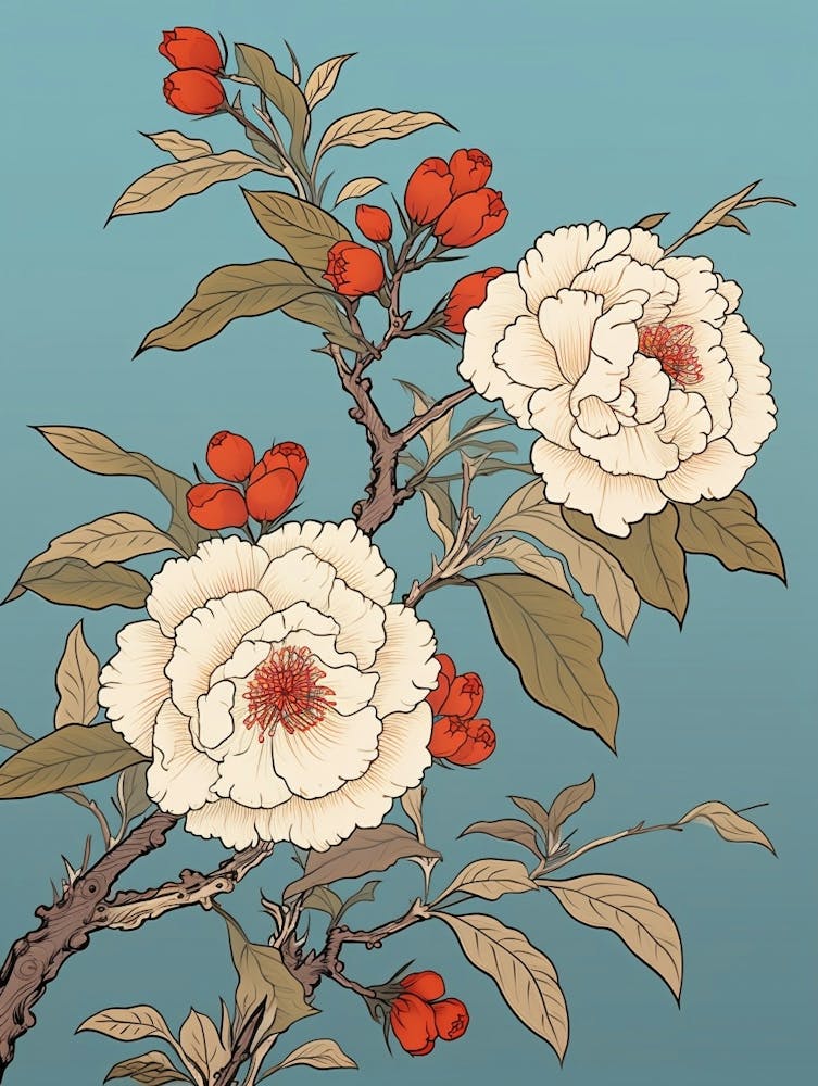 Benifuuki Japanese Tea Camellia 2 Vintage Japanese Botanical