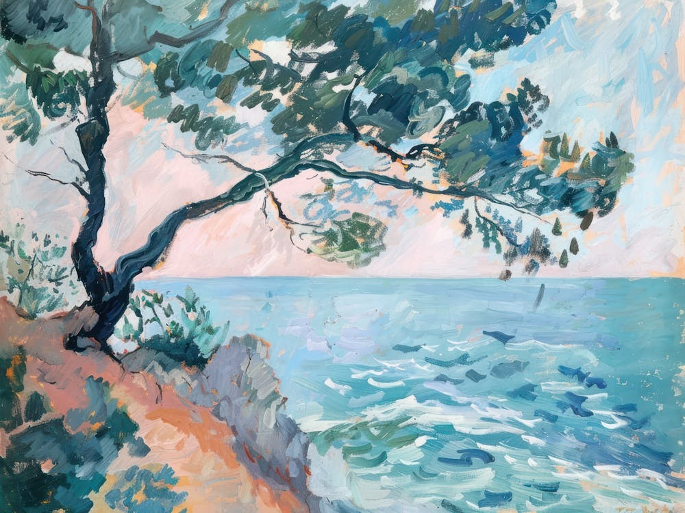 Coastal Calm Painting Inspired By Paul Cezanne