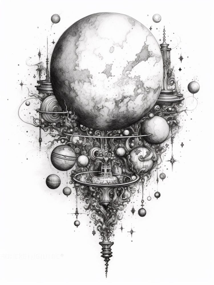 Black And White Celestial Line Art 3