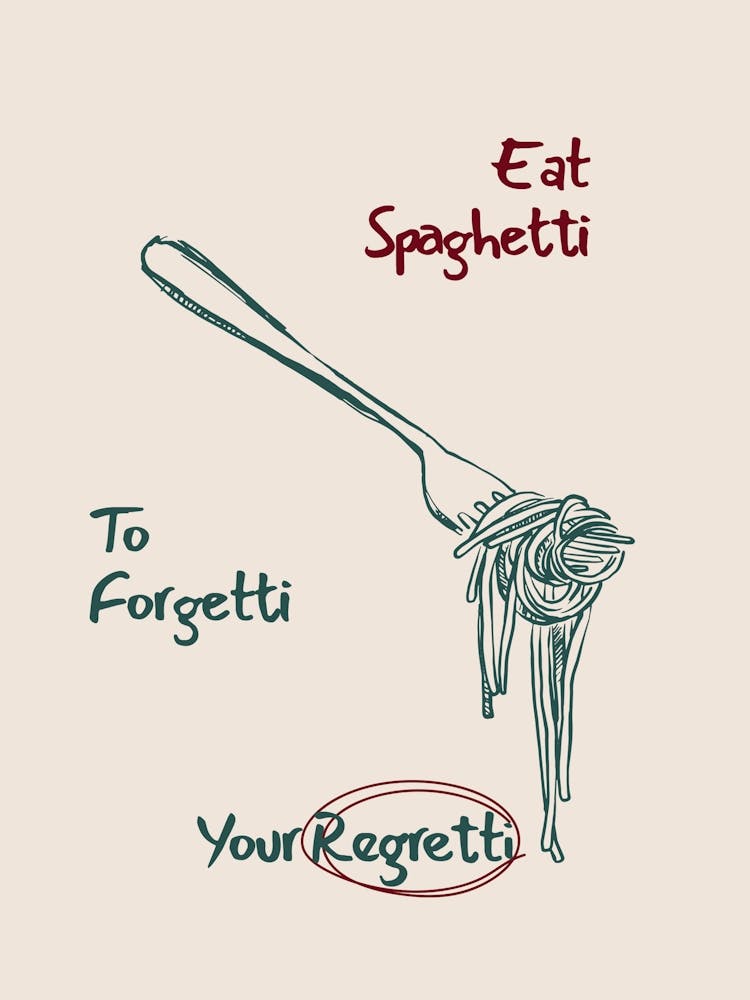 Spaghetti Pasta Poster, Italian Food Wall Art, Kitchen Decor, Italy Noodle Print, Home Decor