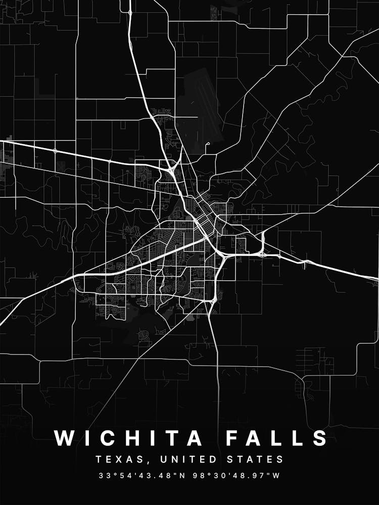 Wichita Falls Texas Usa Black Map