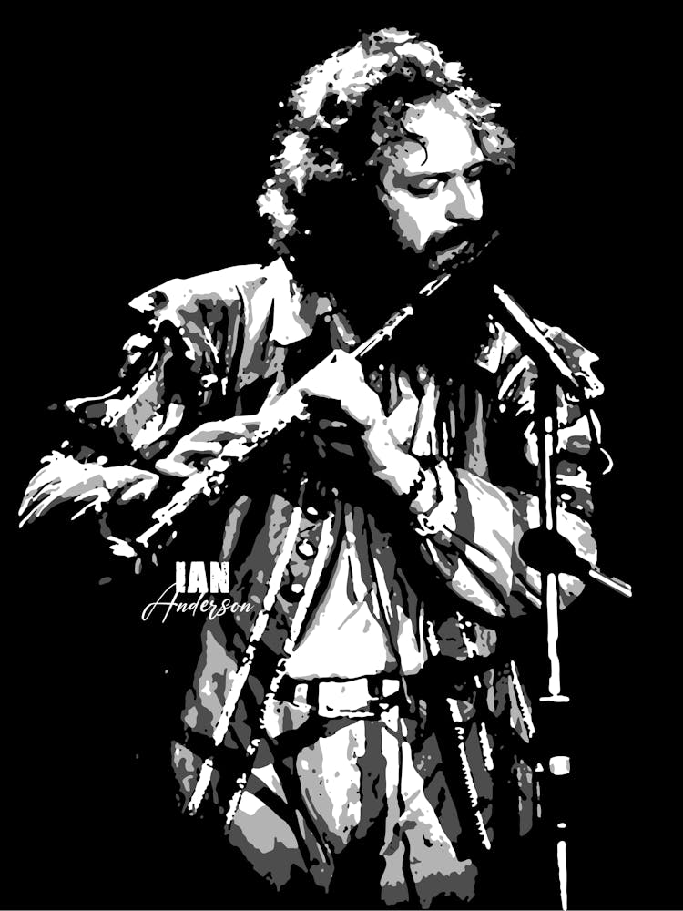 Ian Anderson Rock Music Legend in Grayscale