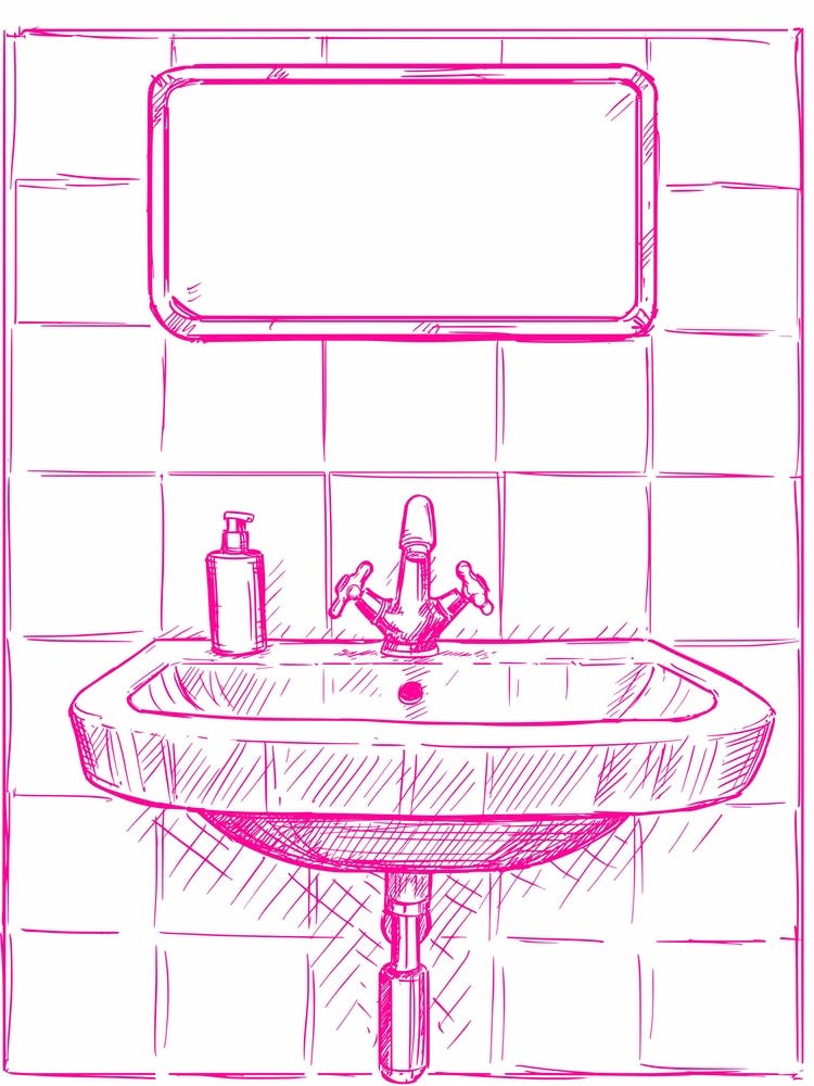 Bathroom Sink Illustration Pink