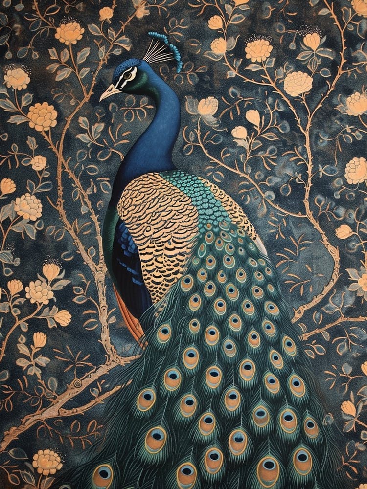 Gothic Floral Peacock Wallpaper
