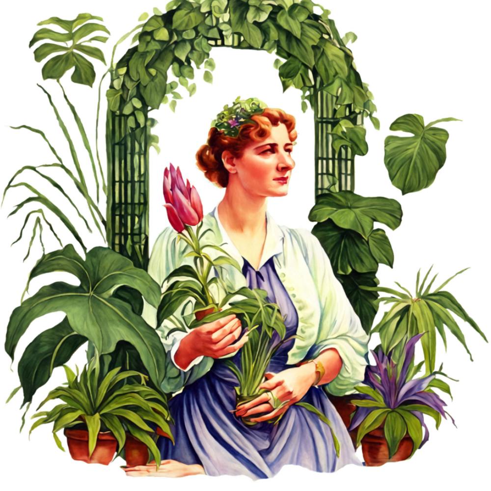 Woman with Plants in Front of Archway