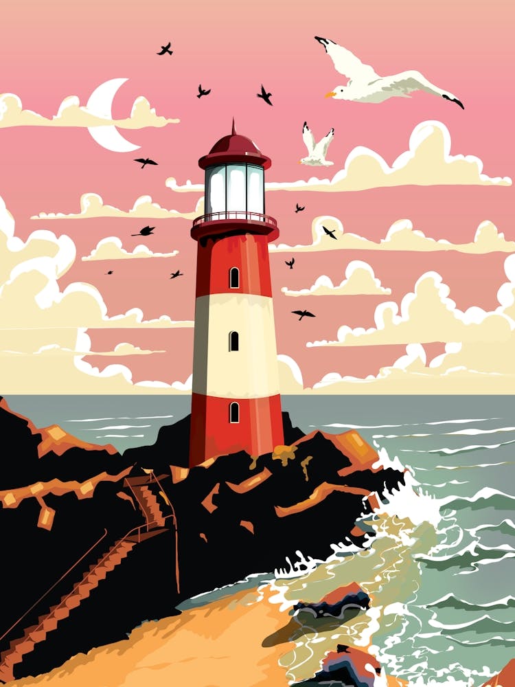 Lighthouse At Sunset
