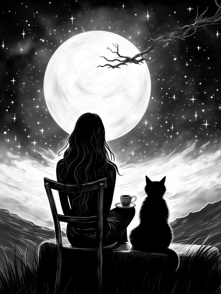 Cat And Moon