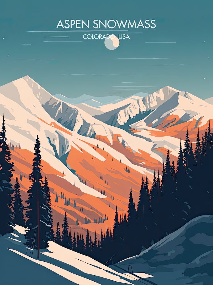Poster von Aspen Snowmass   Colorado, Usa, Skigebiets-Illustration 2