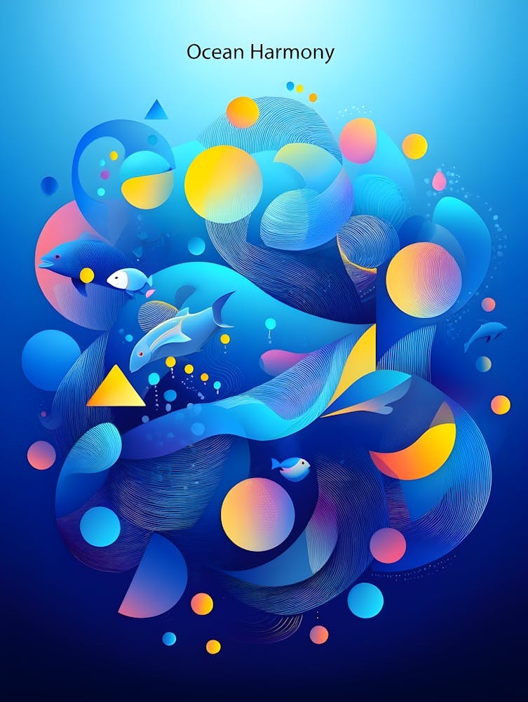 Océan Abstrait Vibrant - Harmonie Marine Bleue et Jaune