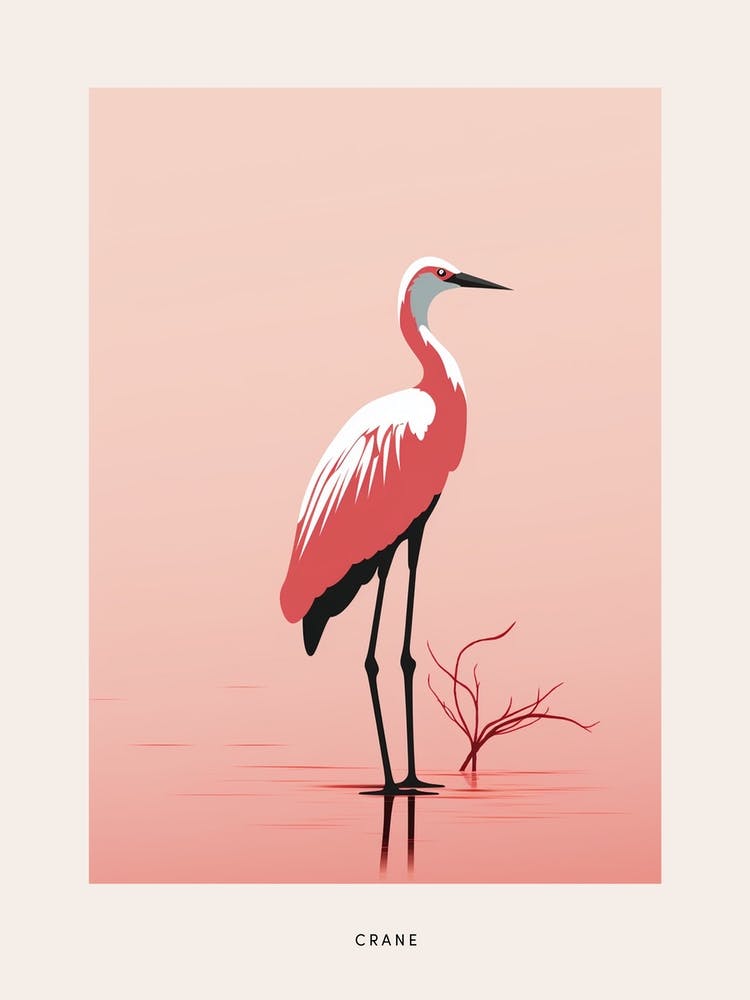 Minimalist Crane 3 Bird Poster