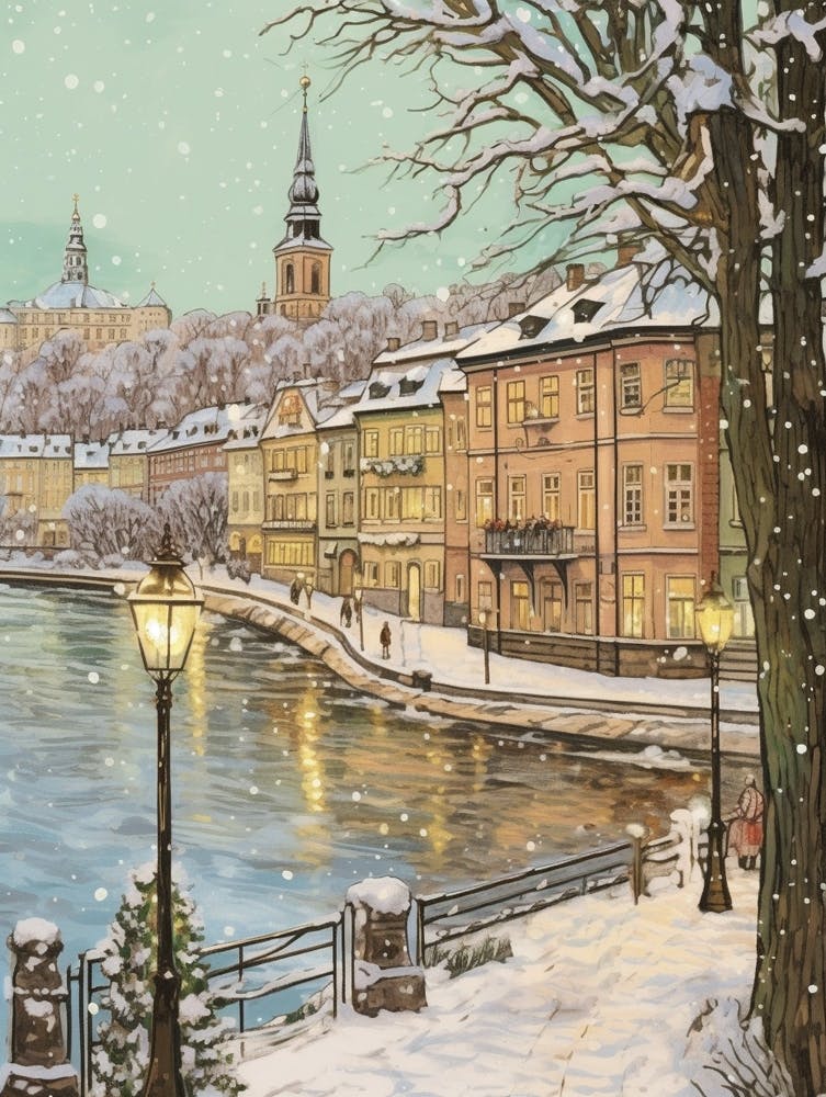 Vintage Winter Illustration Stockholm Sweden 1