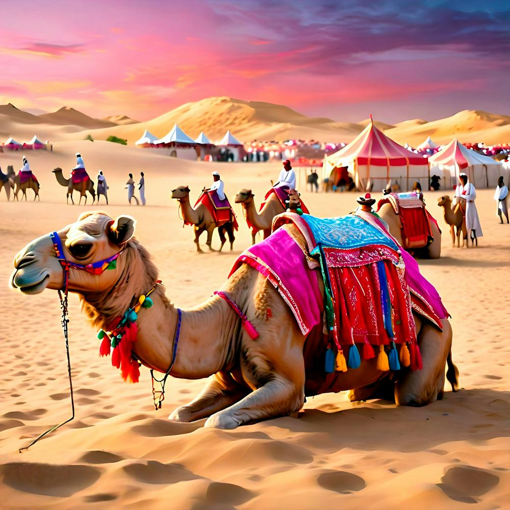 Camels In The Desert