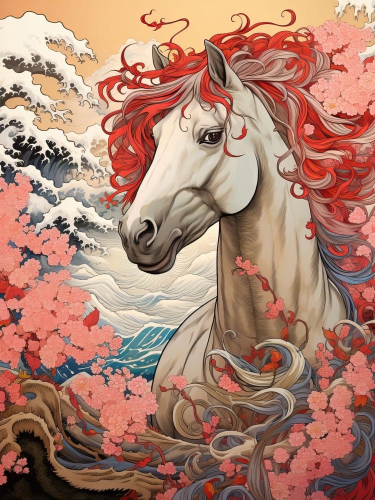 Horse Animal Drawing In The Style Of Ukiyo E 1