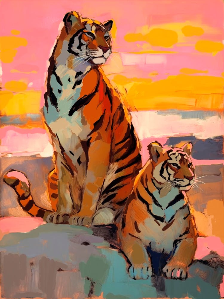 Tigers At Sunset
