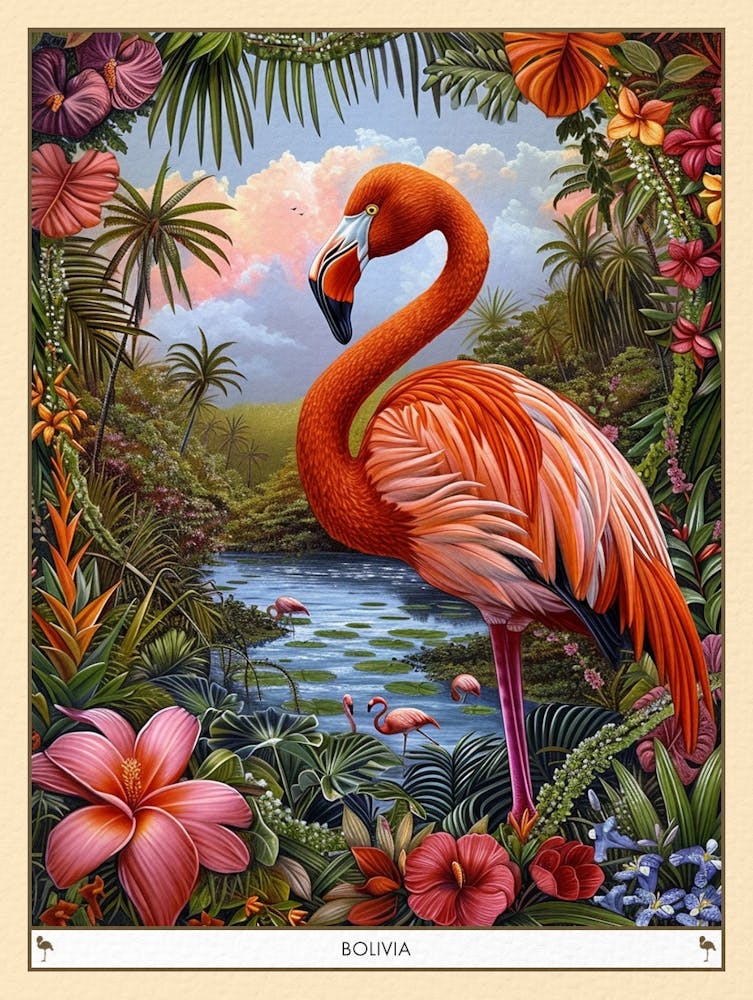 Großer Flamingo Bolivien Tropische Illustration 5 Poster