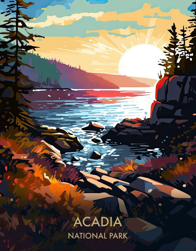 Acadia National Park Travel Poster Illustration Style 1