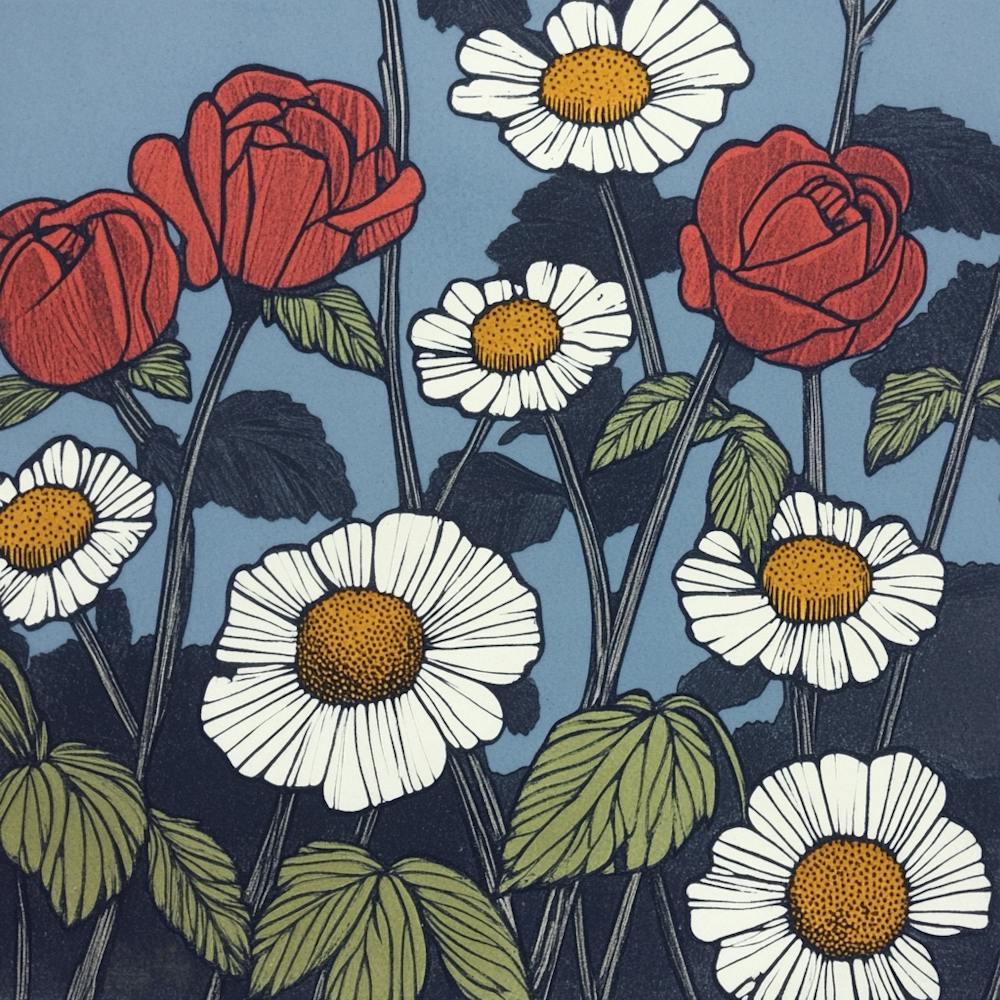Gänseblümchen und Rosen