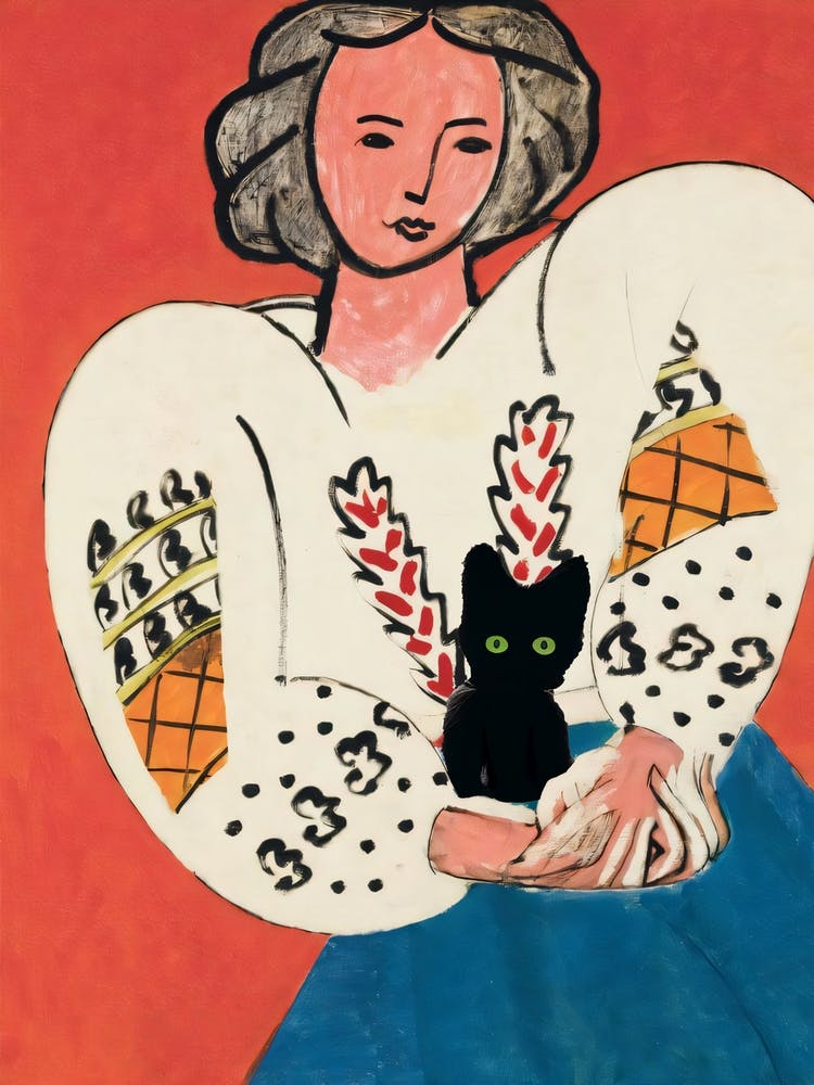 Blouse Roumaine With A Black Cat, Matisse  Inspired