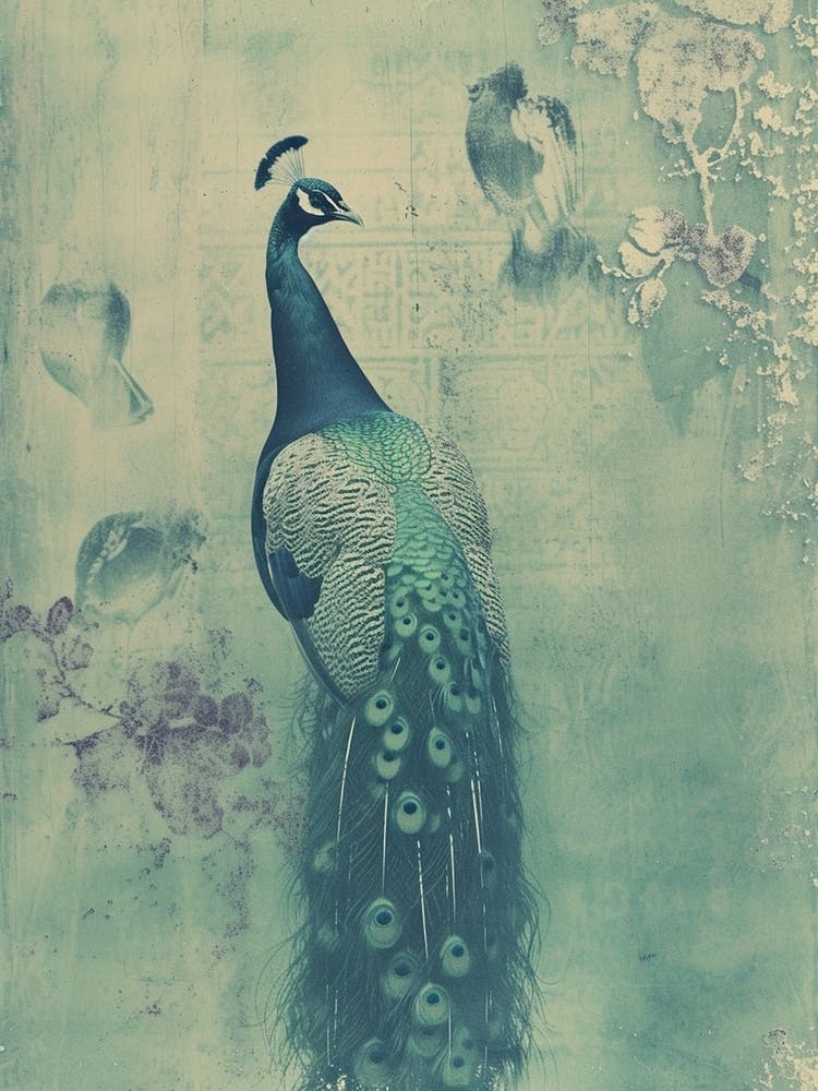 Vintage Turquoise Peacock Print