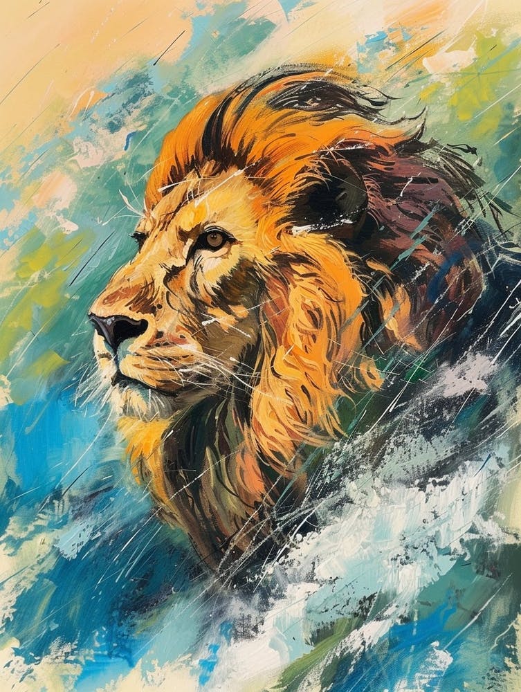 Asiatic Lion Facing A Storm Fauvist Painting 2