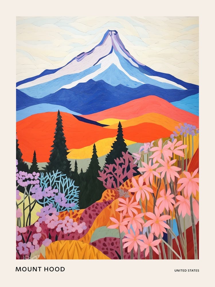 Mount Hood United States 1 Colourful Mountain Illustration Poster