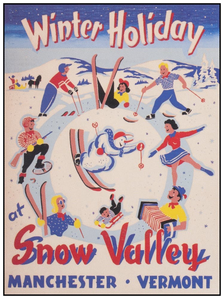 Winter Holiday At Snow Valley Vintage Ski Poster