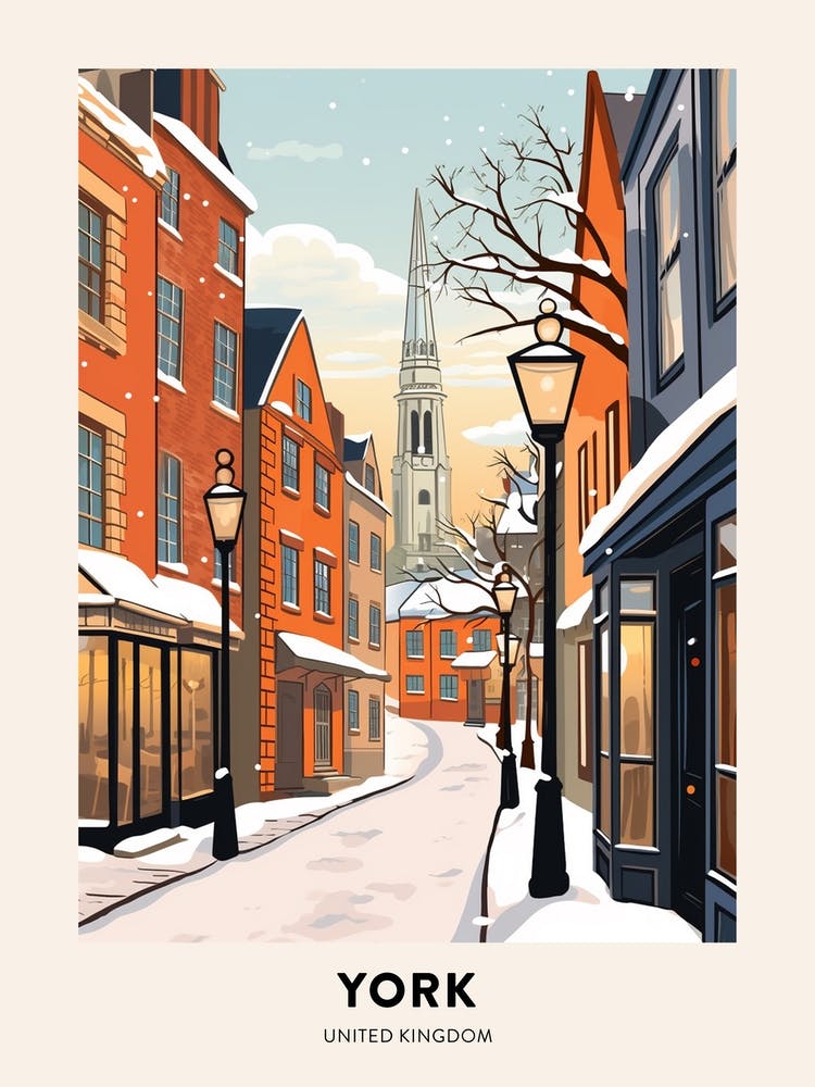 Vintage Winter Travel Poster York United Kingdom 2