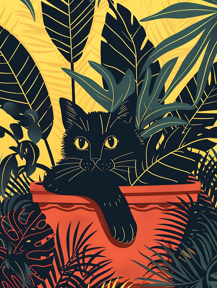 Cute Black Cat in a Plant Pot 8