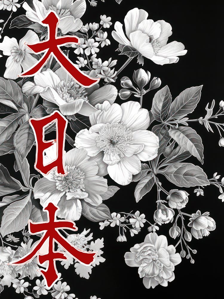 Great Japan Poster Monochrome Flowers 10