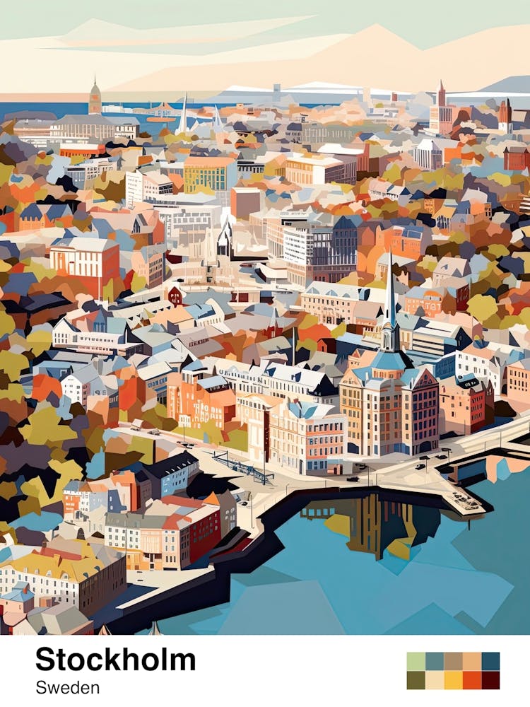 Stockholm, Sweden, Geometric Illustration 1 Poster