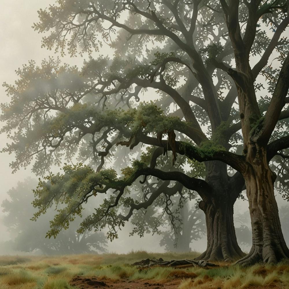 Eichenbaum Im Nebel