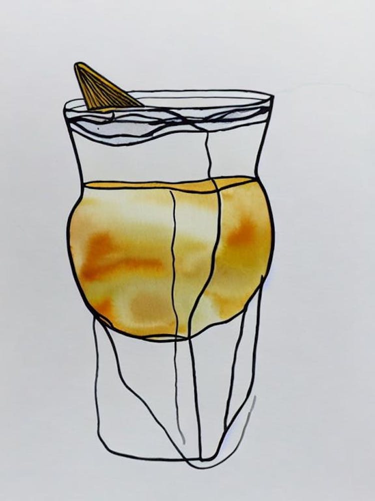 Dark And Stormy Minimal Line Drawing With Watercolour Cocktail Poster