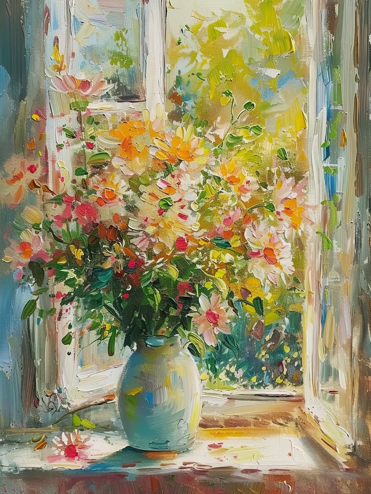 Chrysanthemum Flowers On A Cottage Window 4