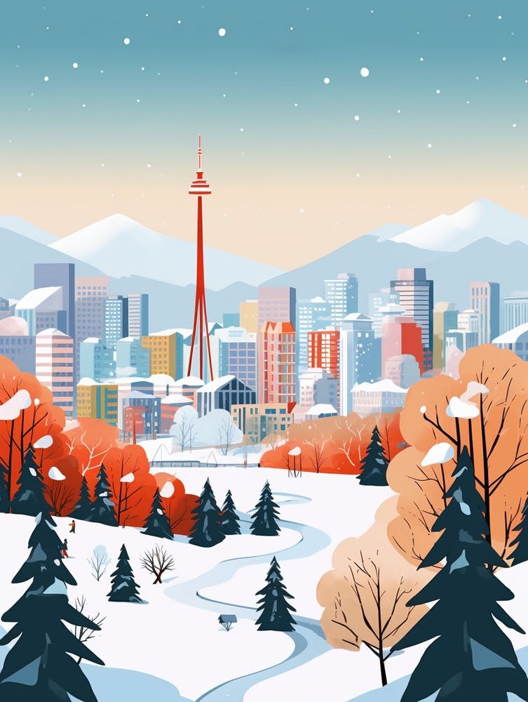 Retro Winter Illustration Vancouver Kanada