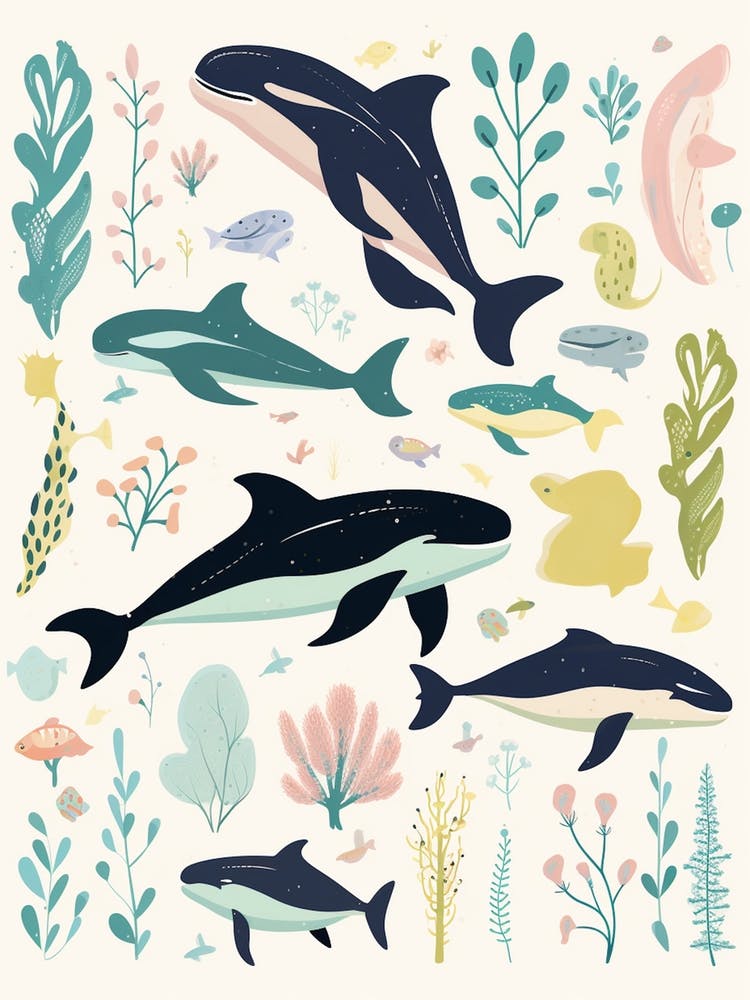 Group Of Whales Cute Pastel 2