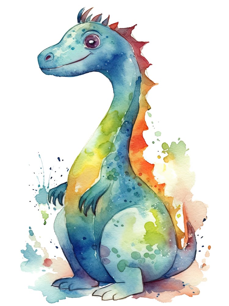 Parasaurolophus Cute Dinosaur Watercolour 7