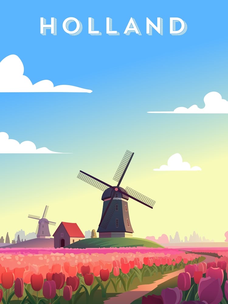Amsterdam, Netherlands/Holland — Retro travel minimalist poster